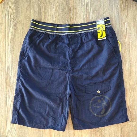 Zumba Navy Blue Shorts with Yellow Accents - Picture 1 of 4